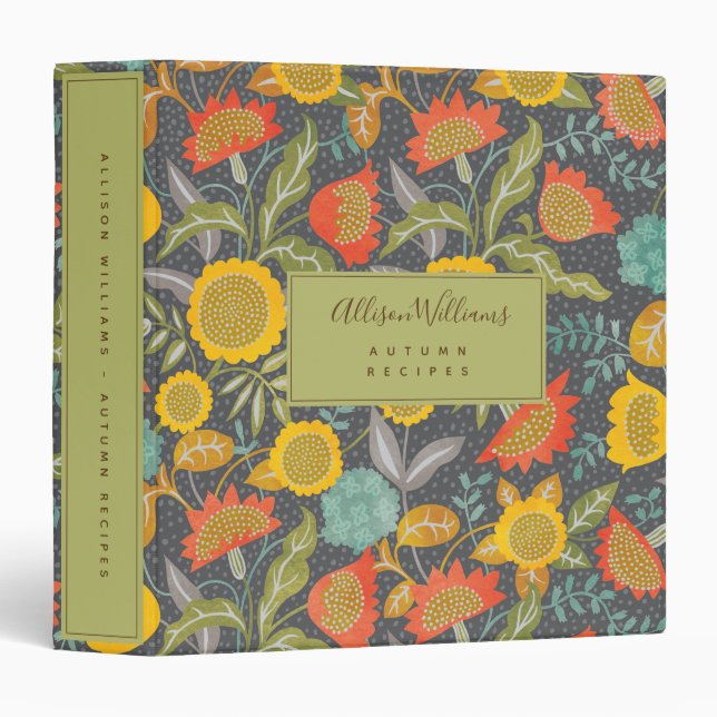 Modern Yellow Sunflower Floral Autumn Recipe Binder (Front/Spine)