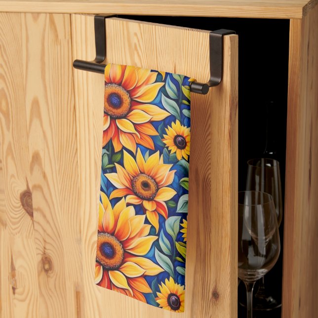 Modern Yellow Sunflower Kitchen Towel (Thirds Fold)
