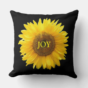 Modern Yellow Sunflower on Black Throw Pillow