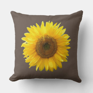 Modern Yellow Sunflower on Brown Throw Pillow