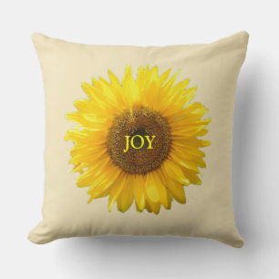 Modern Yellow Sunflower on Champagne Beige Throw Pillow