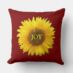 Modern Yellow Sunflower on Crimson Red Throw Pillow