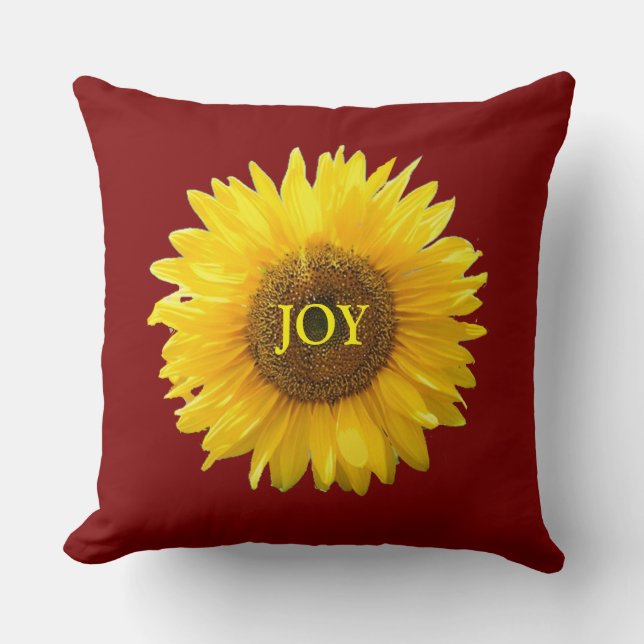 Modern Yellow Sunflower on Crimson Red Throw Pillow (Front)