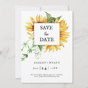 Modern Yellow Sunflower Wedding Flat Save The Date