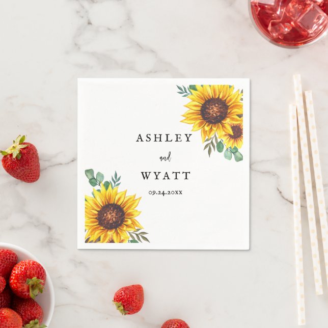Modern Yellow Sunflower Wedding Napkin (Insitu)