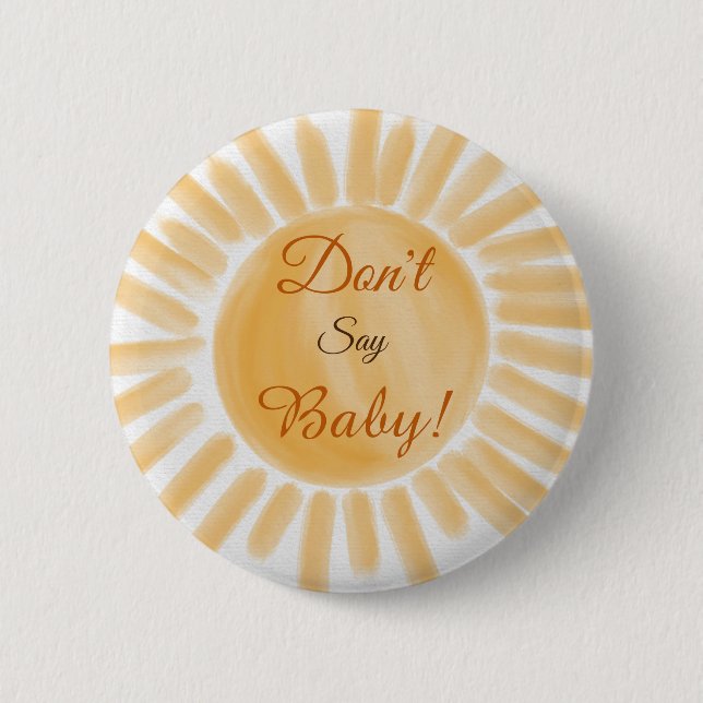 Modern Yellow Sunshine Don't Say Baby Shower Game 2 Inch Round Button (Front)