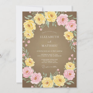 Modern Yellow Taupe Wildflower Wedding Invitation