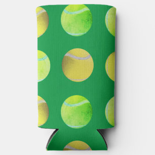 Modern Yellow Tennis Ball Pattern Player Green Seltzer Can Cooler