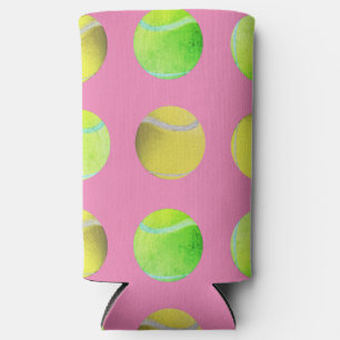 Modern Yellow Tennis Ball Pattern Player Pink Seltzer Can Cooler