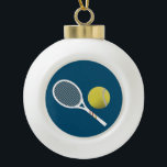Modern Yellow Tennis Ball Retro Racket Ceramic Ball Christmas Ornament<br><div class="desc">Personalized classic tennis ball design in glitter silver faux foil texture. Simple, minimalist gift for your tennis coach or tennis team, or simply tennis balls with your initial, gold & stylish tennis pattern design. Personalized Gift for a tennis player. Dusty rose tennis gold design. Trendy tennis players' home decor. Trendy...</div>