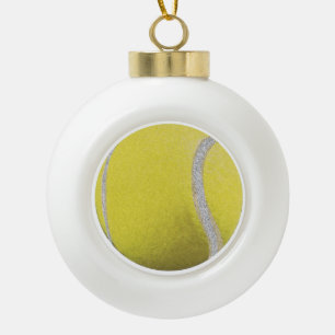 Modern Yellow Tennis Ball With Faux Glitter Line Ceramic Ball Christmas Ornament