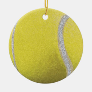 Modern Yellow Tennis Ball With Faux Glitter Line Ceramic Ornament