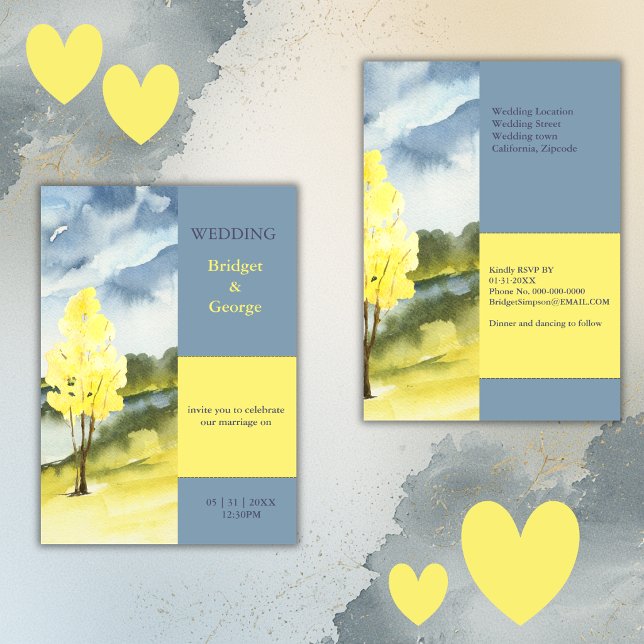 Modern Yellow Tree Landscape destination Wedding Invitation (Creator Uploaded)