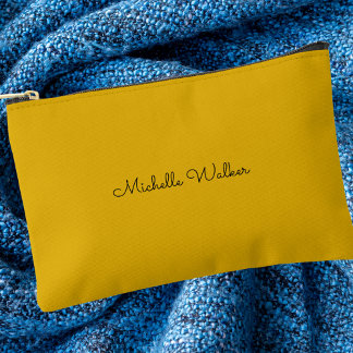 Modern Yellow Trendy Elegant Black Monogram Accessory Pouch