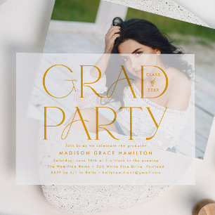 Modern Yellow Typography Graduation Party Vellum Invitations