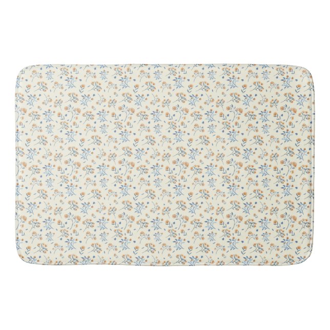 Modern Yellow Vintage Wildflower Pattern   Bath Mat (Front)