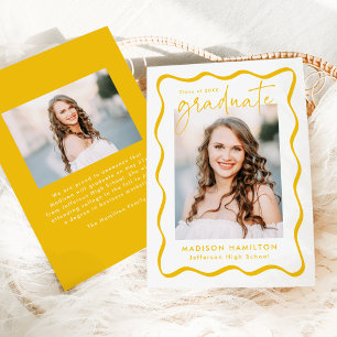 Modern Yellow Wavy Frame 2 Photo Graduation Announcement