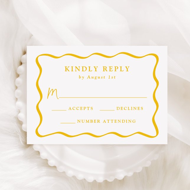 Modern Yellow Wavy Frame Wedding RSVP Card (Creator Uploaded)