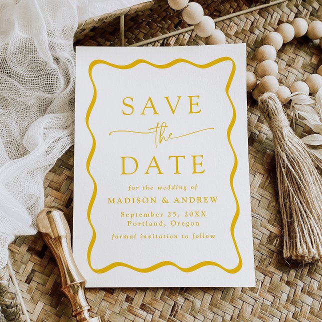 Modern Yellow Wavy Frame Wedding Save The Date (Creator Uploaded)