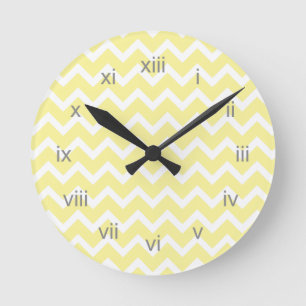 Modern Yellow & White Chevron Clock roman numerals