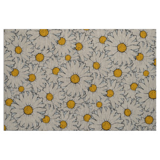 Modern Yellow White Daisy Floral Pattern Fabric