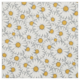 Modern Yellow White Daisy Floral Pattern Fabric