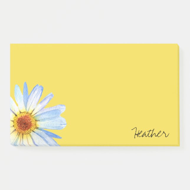 Modern Yellow White Daisy Watercolor Personalize Post-it Notes (Front)