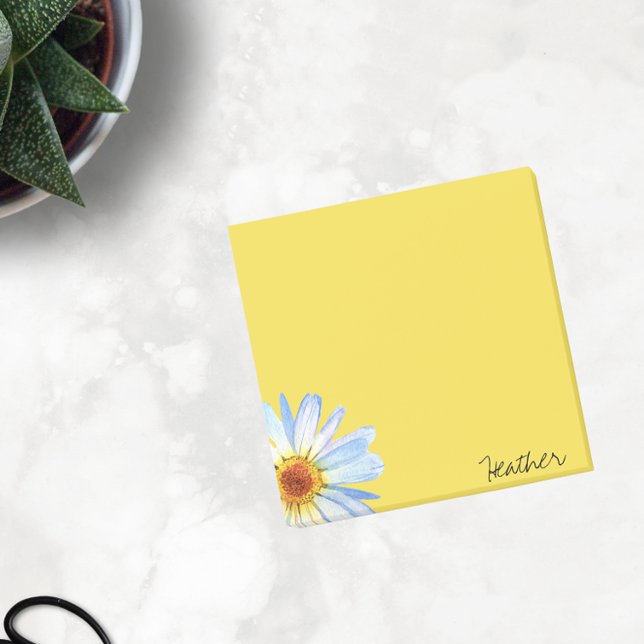 Modern Yellow White Daisy Watercolor Personalize Post-it Notes (Creator Uploaded)