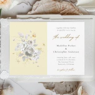 Modern Yellow White Floral Wedding Invitation