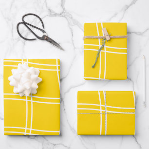 Modern Yellow White Minimalist Summer Geometric Wrapping Paper Sheet