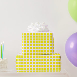Modern yellow white plaid grid chequered pattern wrapping paper