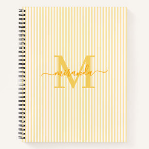 Modern Yellow & White Stripes Monogram Name Notebook