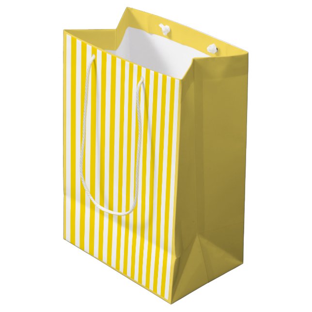 Modern Yellow White Stripes Template Elegant Medium Gift Bag (Front Angled)