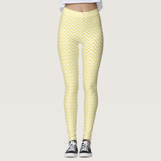Modern Yellow/White Trendy Chevron Leggings (Front)