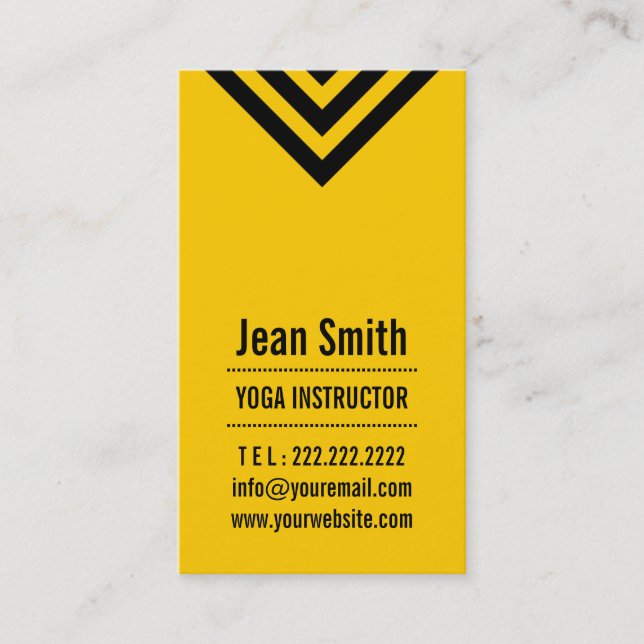 Modern Yellow Yoga instructor Business Card (Front)