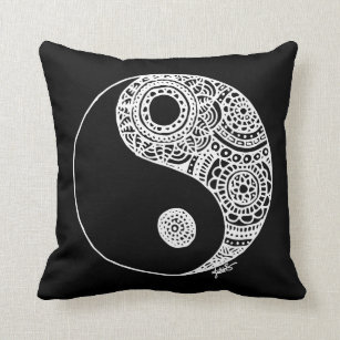 Modern Yin Yang Black and White Throw Pillow