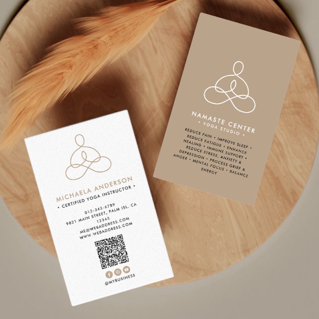 Modern Yoga/Wellness Lotus Pose Socials QR Code Business Card (Creator Uploaded)