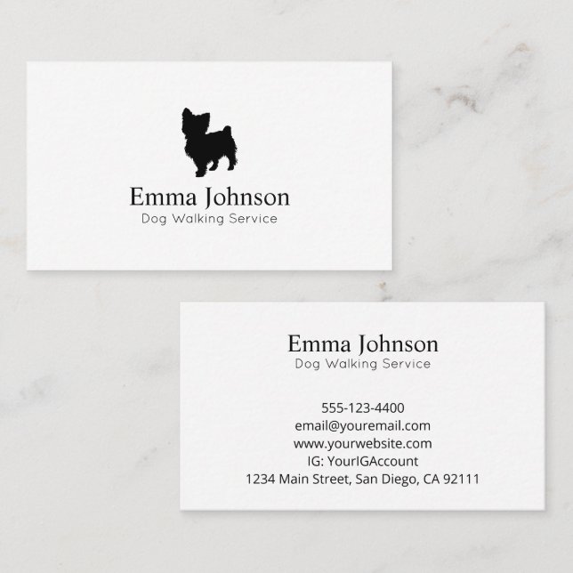 Modern Yorkshire Terrier Logo Dog Walking Business Card (Front/Back)