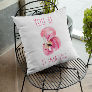 Modern You Are Flamazing Beauty Pink Flamingo Outdoor Pillow