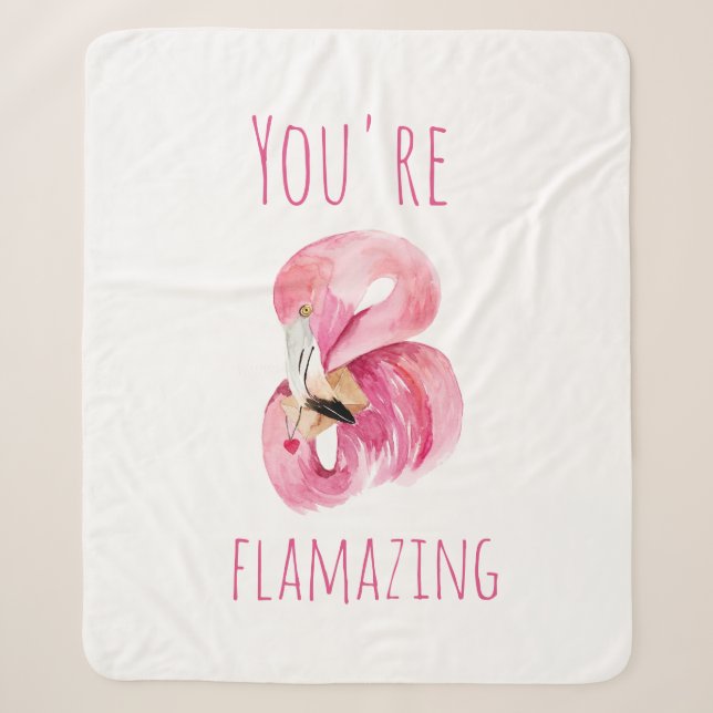 Modern You Are Flamazing Beauty Pink Flamingo Sherpa Blanket (Front)