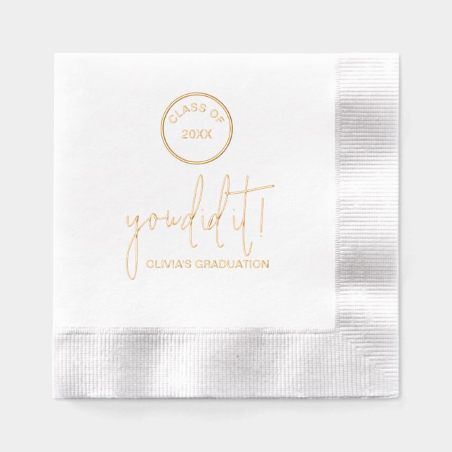 Modern "You Did It" Graduation Foil Napkins (Front)
