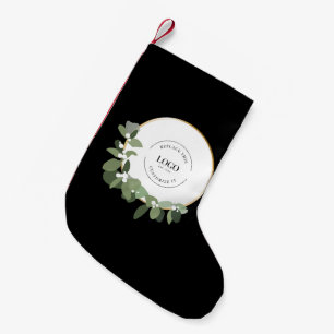 Modern Your Corporate Logo here Green Wreath Black Small Christmas Stocking