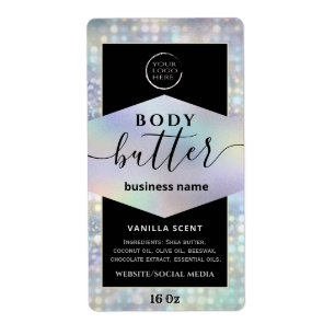 Modern your logo holographic script body butter  l