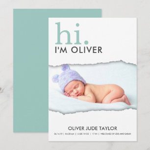 Modern Your Photo Torn Paper Birth Announcement