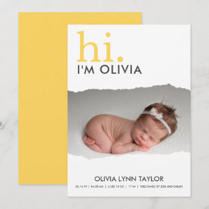 Modern Your Photo Torn Paper Birth Announcement
