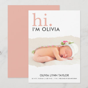 Modern Your Photo Torn Paper Birth Announcement