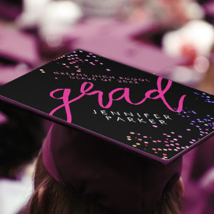 Modern Youthful Black And Confetti High School Graduation Cap Topper