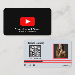 Modern Youtube Vlogger Channel With QR Code Black Business Card