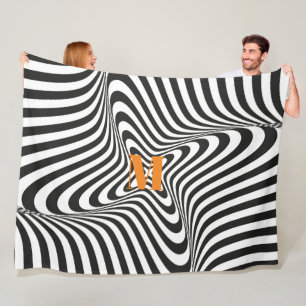 Modern Zebra Design Retro Wave Monogram Fleece Blanket