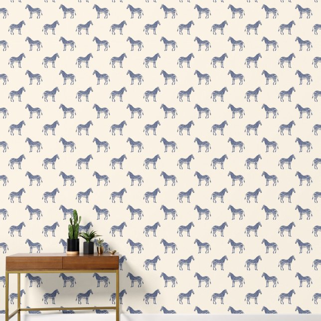 Modern Zebra Line Art Drawing Pattern Unique Blue Wallpaper (Hallway)